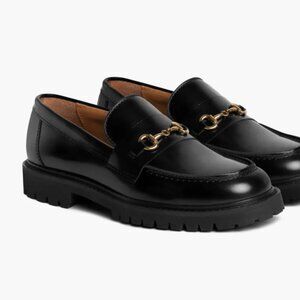 Black Soft Patent Leather Penny Loafers w Gold Horsebit - THURSDAY BOOTS (Women)